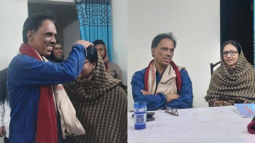 বিদ্রোহী প্রার্থী টিপুর কাছে ভোট ও দোয়া চাইলেন বিএনপির প্রার্থী পুতুল